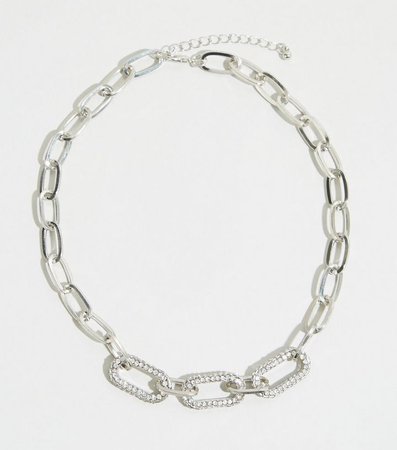 Silver Diamanté Chunky Chain Necklace | New Look