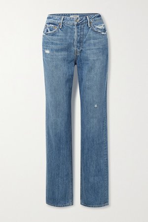 Mica Distressed High-rise Straight-leg Jeans - Mid denim
