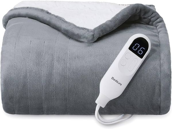 Amazon.com: Bedsure Heated Blanket Electric Blanket - Soft Flannel Electric Throw, Heating Blanket with 4 Time Settings, 6 Heat Settings, and 3 hrs Timer Auto Shut Off (50x60 inches, Grey) : Home & Kitchen