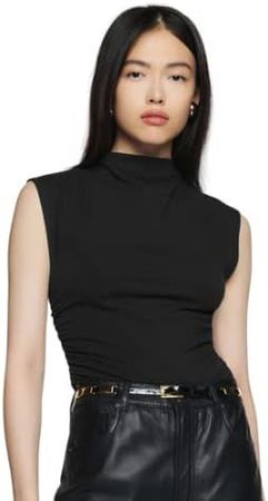 Women Mock Neck Ruched Crop Tank Top Casual Turtleneck Sleeveless Slim Fitted Crop Tops at Amazon Women’s Clothing store