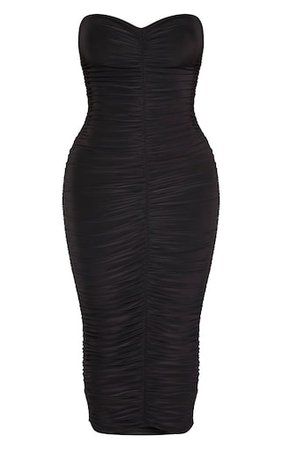Shape Black Bandeau Ruched Midaxi Dress | PrettyLittleThing