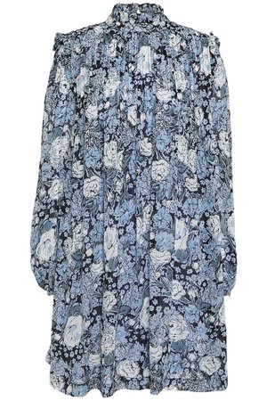Light blue Elm pintucked floral-print georgette mini dress | Sale up to 70% off | THE OUTNET | GANNI | THE OUTNET