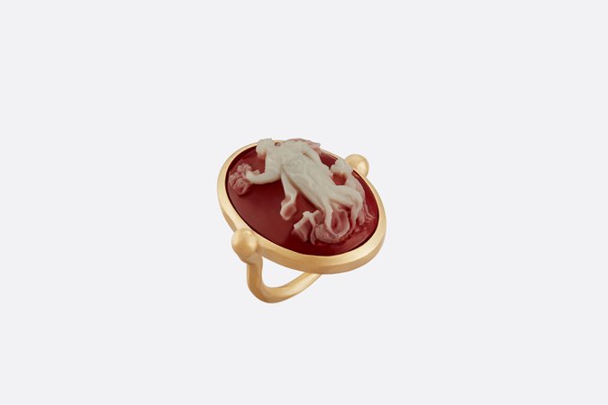 D-Cameo Ring Gold-Finish Metal with Red and White Resin - Fashion Jewelry - Woman | DIOR