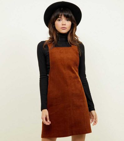 Rust Corduroy Button Side Pinafore Dress | New Look