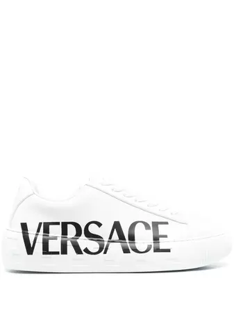 Shop Versace logo print Greca trim sneakers with Express Delivery - FARFETCH