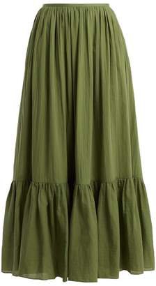 COM Loup Charmant - Flores Tiered Cotton Maxi Skirt - Womens - Khaki