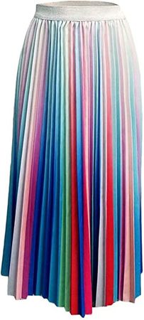 Amazon.com: Women's Pleated Skirts Rainbow Stripes Printed Elastic Waist A-Line Swing Midi Skirt Colorful #1 M : Clothing, Shoes & Jewelry