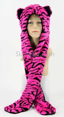 zebra pink fur hood