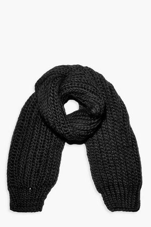 Straight Edge Chunky Knit Scarf | Boohoo black