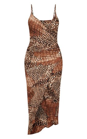 Shape Brown Croc Print Satin Detail Midaxi Dress | PrettyLittleThing USA