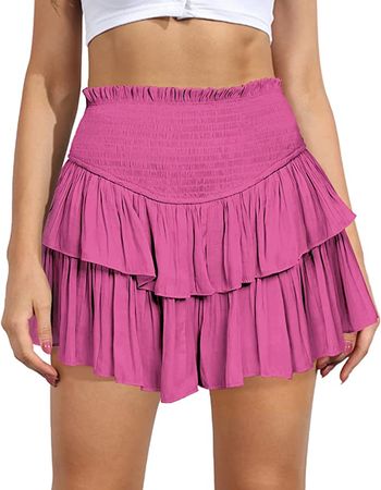 Amazon.com: MIYIEONZ Women's Cute High Waist Ruffle Mini Skirt Layered Ruffle Hem Flared Flowy Casual Swing Beach Mini Short Skirt : Clothing, Shoes & Jewelry