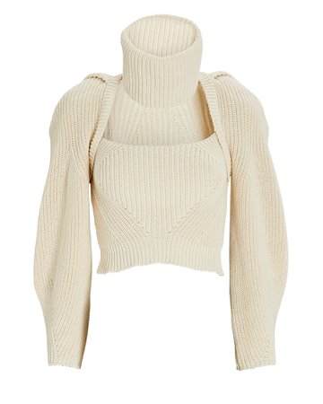 Turtleneck Cut-Out Cotton Sweater