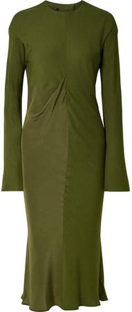 Draped Satin-crepe And Jersey Midi Dress - Army green