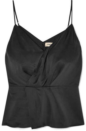 Chiara Wrap-effect Washed-silk Camisole - Black