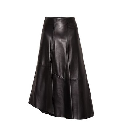 Asymmetrical leather midi skirt