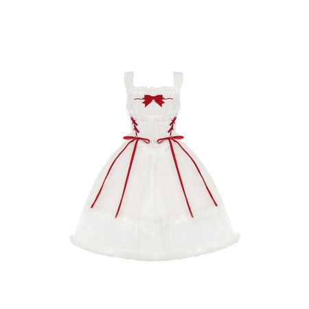 With PUJI | White and Red Christmas Corset Dress Plush Trim Jumper Skirt (Dei5 sheer edit)