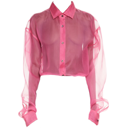 pink button up shirt puff sleeve