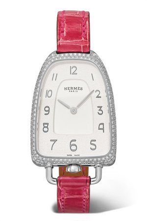 Hermès Timepieces | Galop d’Hermès 26mm medium stainless steel, alligator and diamond watch | NET-A-PORTER.COM