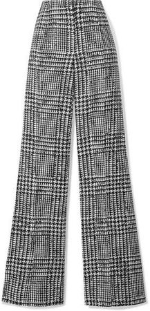 Prince Of Wales Checked Wool And Silk-blend Wide-leg Pants - Black
