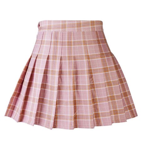pink plaid pleated skirt