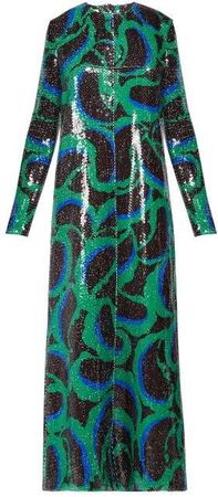 Paisley Sequinned Dress - Womens - Green Multi