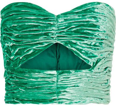 Cutout Ruched Stretch-velvet Bustier Top - Green