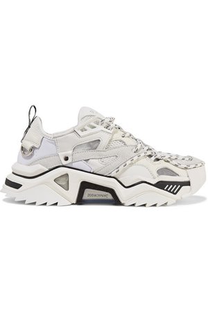CALVIN KLEIN 205W39NYC | Leather, suede and mesh sneakers | NET-A-PORTER.COM