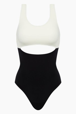 SOLID & STRIPED The Natasha Central Cutout One Piece Swimsuit - Cream/Black | BIKINI.COM