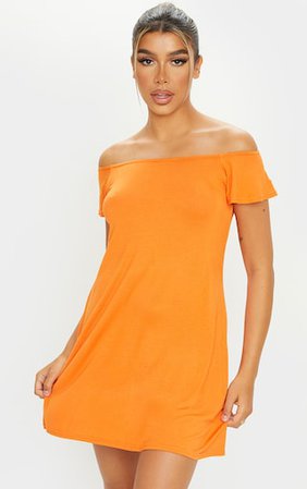 Orange Jersey Bardot Shift Dress | Dresses | PrettyLittleThing