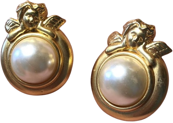 vintage cherub gold pearl earrings