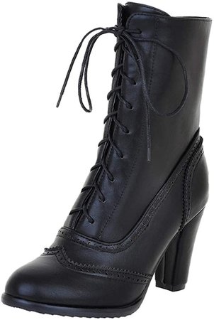 Amazon.com: Aniywn Women's Mid-Calf Boots,Women High Heeled Boots Shoes Casual Lace Up Leather Pointed Boots(Black,42): Clothing