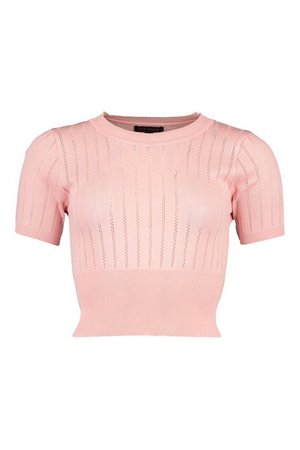 Pointelle Knit Short Sleeve Top | boohoo pink