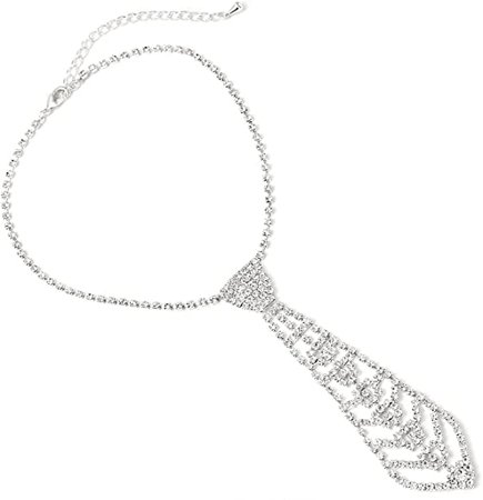 Amazon.com: Topwholesalejewel Silver Crystal Rhinestone Small Necktie Necklace with Deco Pattern: Choker Necklaces: Clothing