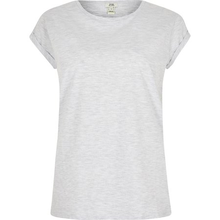 Grey short turn-up sleeve T-shirt | River Island