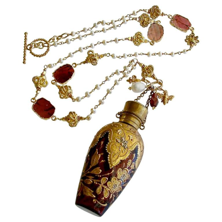 Garnet gemstone perfume bottle necklace