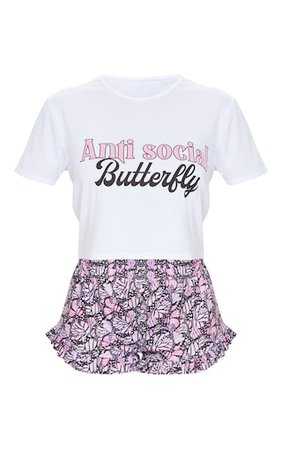 Purple Anti-Social Butterfly Short Pj Set | PrettyLittleThing