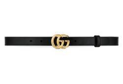 GG Marmont thin leather belt with shiny buckle in black leather