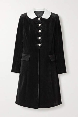 The THE The Sunday Best Satin-trimmed Velvet-flocked Denim Coat - Black