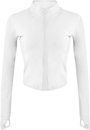 Lviefent Womens Lightweight Full Zip Running Track Jacket Workout Slim Fit Yoga Sportwear with Thumb Holes (White, X-Large) at Amazon Women’s Clothing store