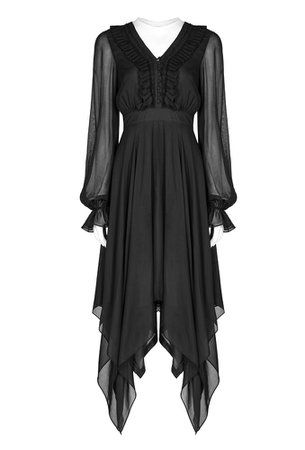 Long Chiffon Black Gothic Dress by Punk Rave | Ladies Gothic