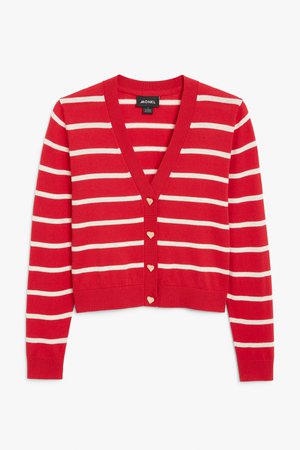 Fine knit cardigan - Red and white stripes - Cardigans - Monki WW