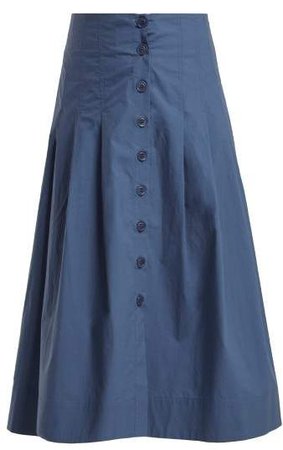 Calah High Rise Cotton Midi Skirt - Womens - Blue