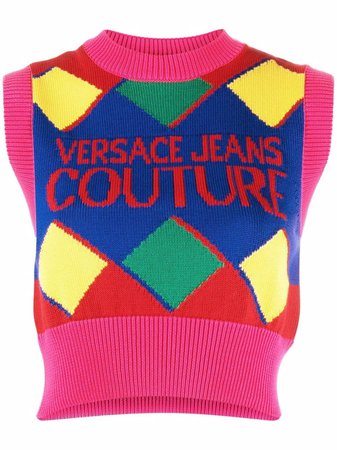 Versace Jeans Couture Argyle Intarsia Knitted Top - Farfetch