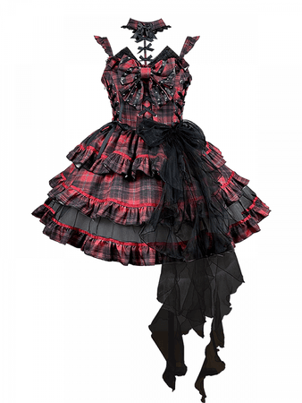 Rock Kitty Tiered Skirt Punk Lolita Dress JSK / Lapel Collar Jacket Full Set