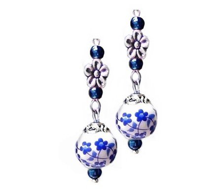 Earrings, Porcelain, dark navy blue and white, clip on or pierced fittings | The Kennett Collection | madeit.com.au
