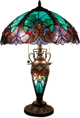 Stained Glass Lamp 3 Light W16 H24 Inch Tiffany Style Green Liaison Table Night Light for Living Room Bedroom Antique Dresser Coffee Table Beside Bookcase S160G WERFACTORY: Amazon.ca: Tools & Home Improvement