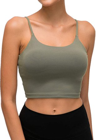 Lemedy Women Padded Sports Bra Fitness Workout Running Shirts Yoga Tank Top (M, Olive Green) at Amazon Women’s Clothing store