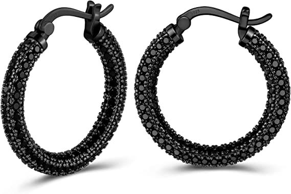 Amazon.com: 925 Sterling Silver Post Hoop Earrings for Women Gilrs Black Cubic Zirconia Chunky Black Hoop Earrings weinuo Jewelry : Clothing, Shoes & Jewelry