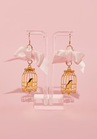 Bird Cage Bow Drop Earrings - Gold – Dolls Kill