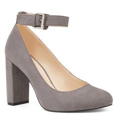 Nine West Louiza Ankle Strap Pumps (2.840 RUB) ❤ liked on Polyvore featuring shoes, pumps, grey, gray shoes, block heel ankle strap shoes, nine west, block heel pumps and nine west shoes